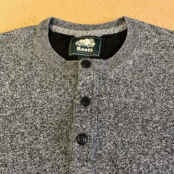 Roots Cotton Henley Sweater Grey Tri-blend - Picture 4 of 14